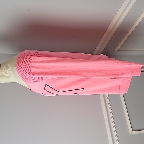 PINK VICTORIA'S SECRET Neon Pink Mesh Shoulder Logo Print Long Sleeve T-Shirt M - Picture 2 of 7